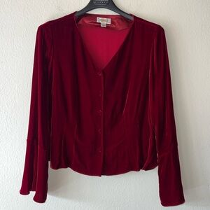 Talbots Red velour shirt with flared sleeves